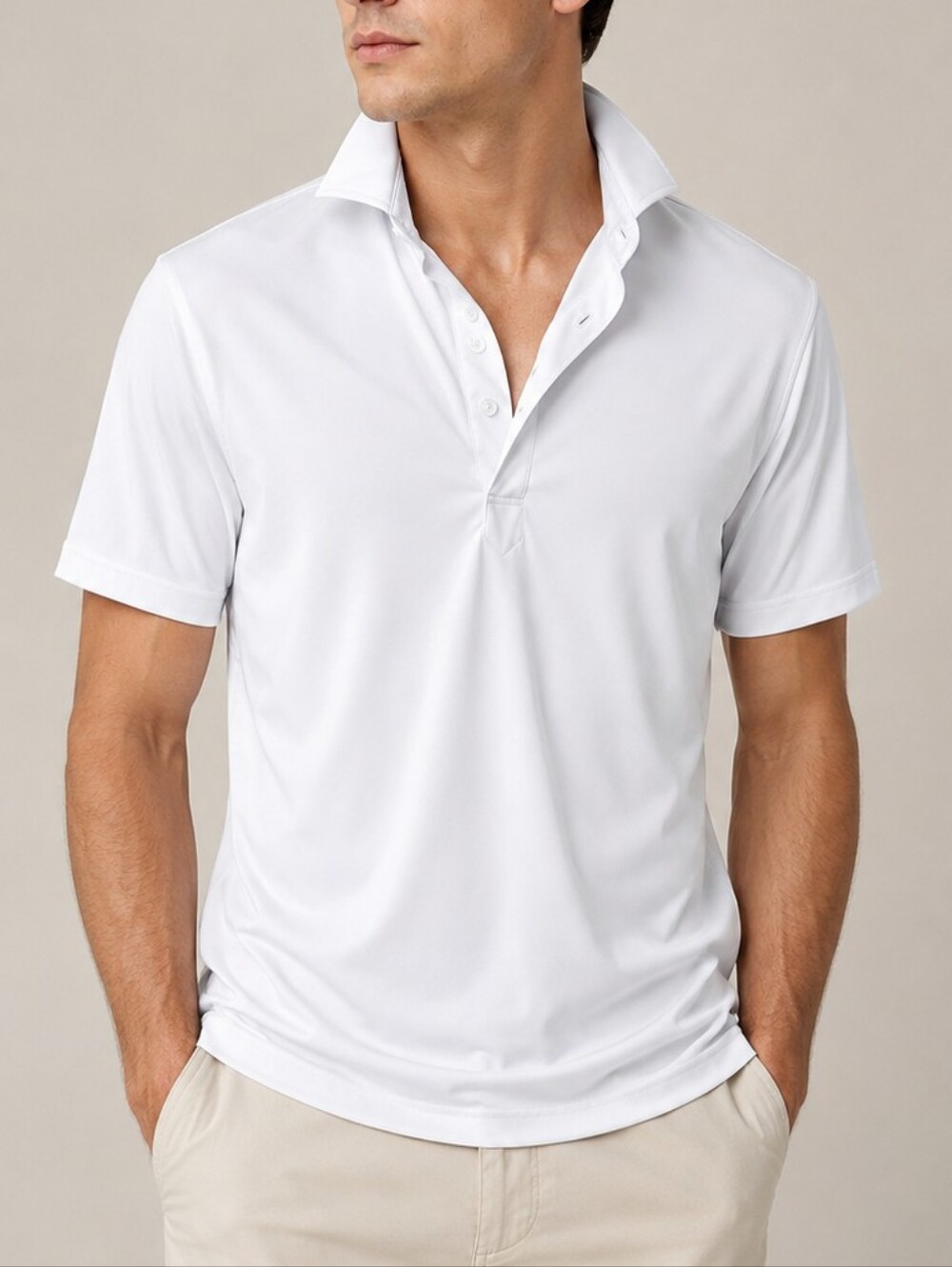 Collars & Co Men Semi-Spread Dress Collar Polo Shirt White Small Business Casual